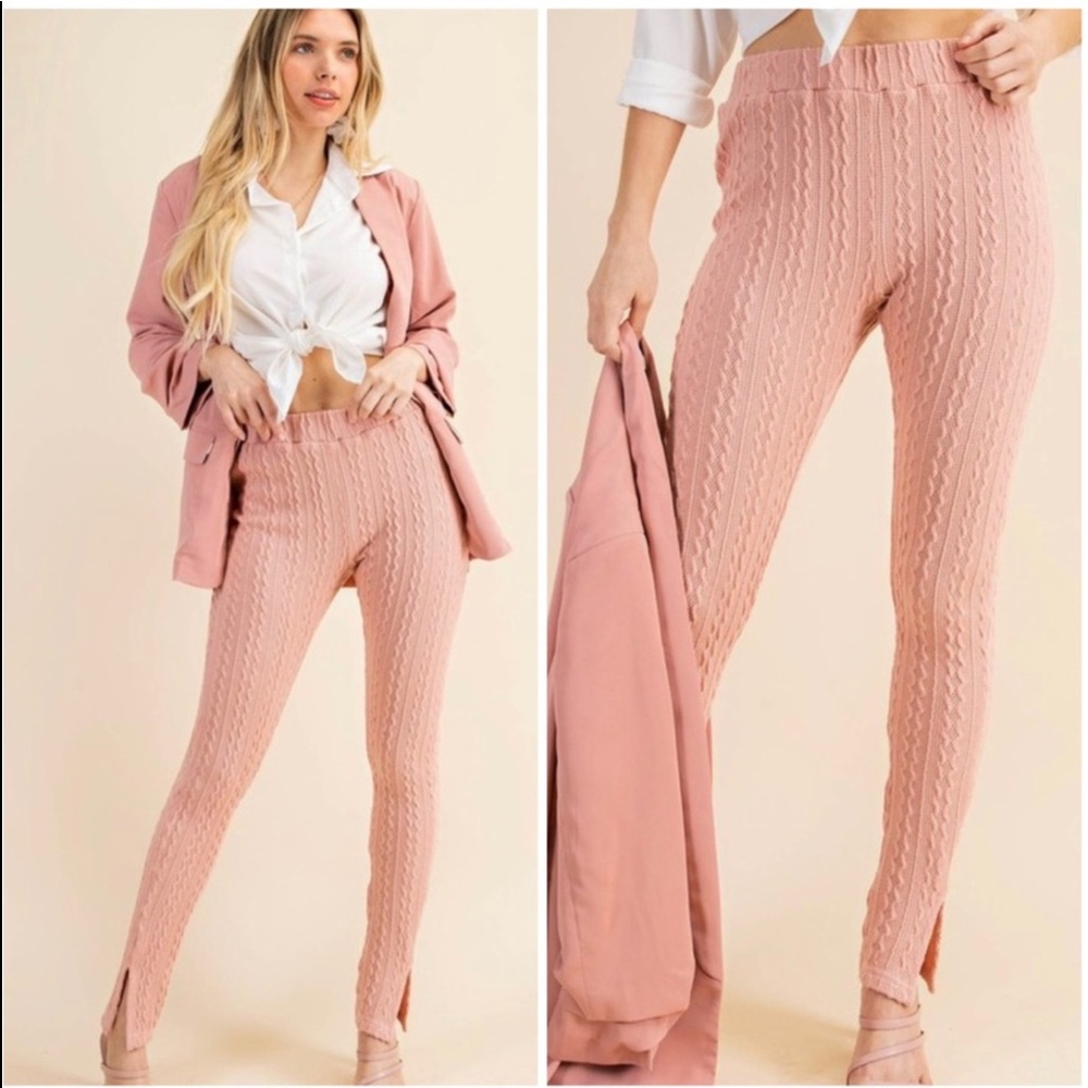 Kori Blush Rose Pink Cable Sweater Knit leggings.
